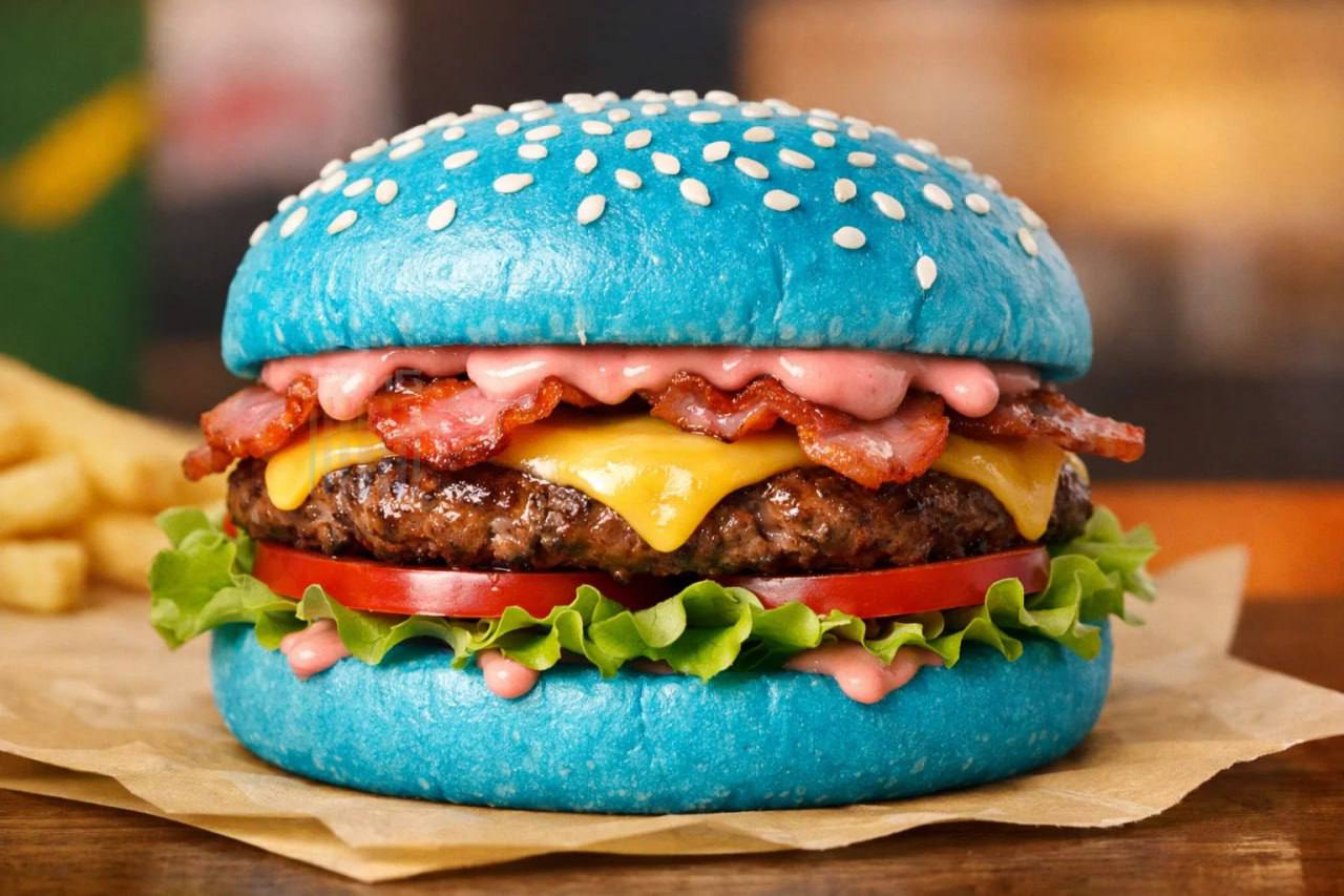 Голубой бургер создают во Вкусно и точка вслед за розовым По словам сотрудников сеть сейчас тестирует цветное блюдо Правда пока неизвестно что войдёт в состав новинки и в честь чего её разработали
