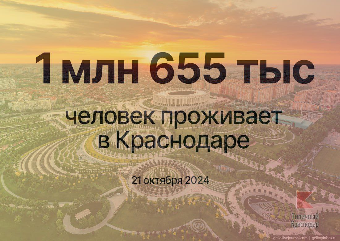 1,65 млн человек насчитали в Краснодаре  Статистика предоставлена заместителем директора по проектным работам ООО «Научно-исследовательский институт перспективного градостроительства» Ириной Гришечкиной.  По данным исследования института, в 2023 году в городе в жилых домах проживал 1 млн 655 тыс. человек.   Из них 1 млн 334 тыс. прописаны или зарегистрированы в многоквартирных домах  данные управляющих компаний , 321 тысяча – в индивидуальных жилых домах и садоводческих товариществах  данные Краснодарстата, ЕГРН и администраций округов , пишет издание мэрии Краснодарские известия.