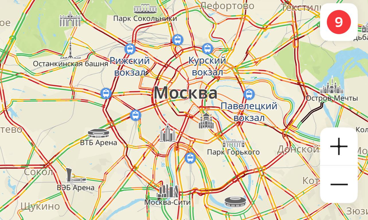 Пробки в Москве достигли 9 ти баллов