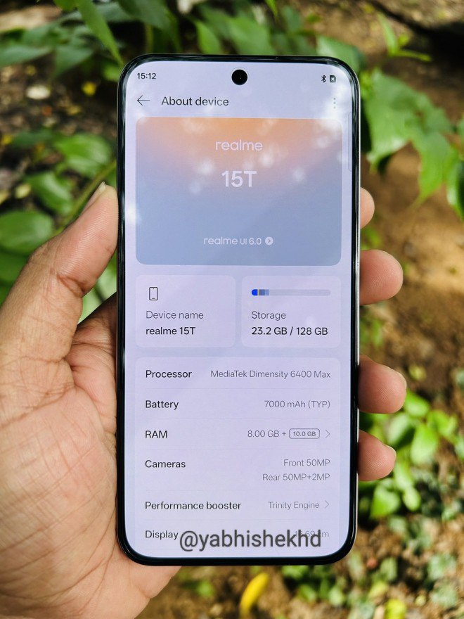 realme 15T впервые засветился на фото GSMArena опубликовала живые снимки смартфона подтвердив его ключевые характеристики  Характеристики realme 15T 6 5 AMOLED FHD MediaTek Dimensity 6400 8 ГБ ОЗУ 128 ГБ накопитель Аккумулятор 7000 мА ч Камеры 50 Мп 2 Мп фронталка 50 Мп realme UI 6 0 Android 15 Презентация ожидается в сентябре Участвуй в розыгрыше 3 х ИГРОВЫХ ПК Наши каналы Rеаlme Тeлeфoны