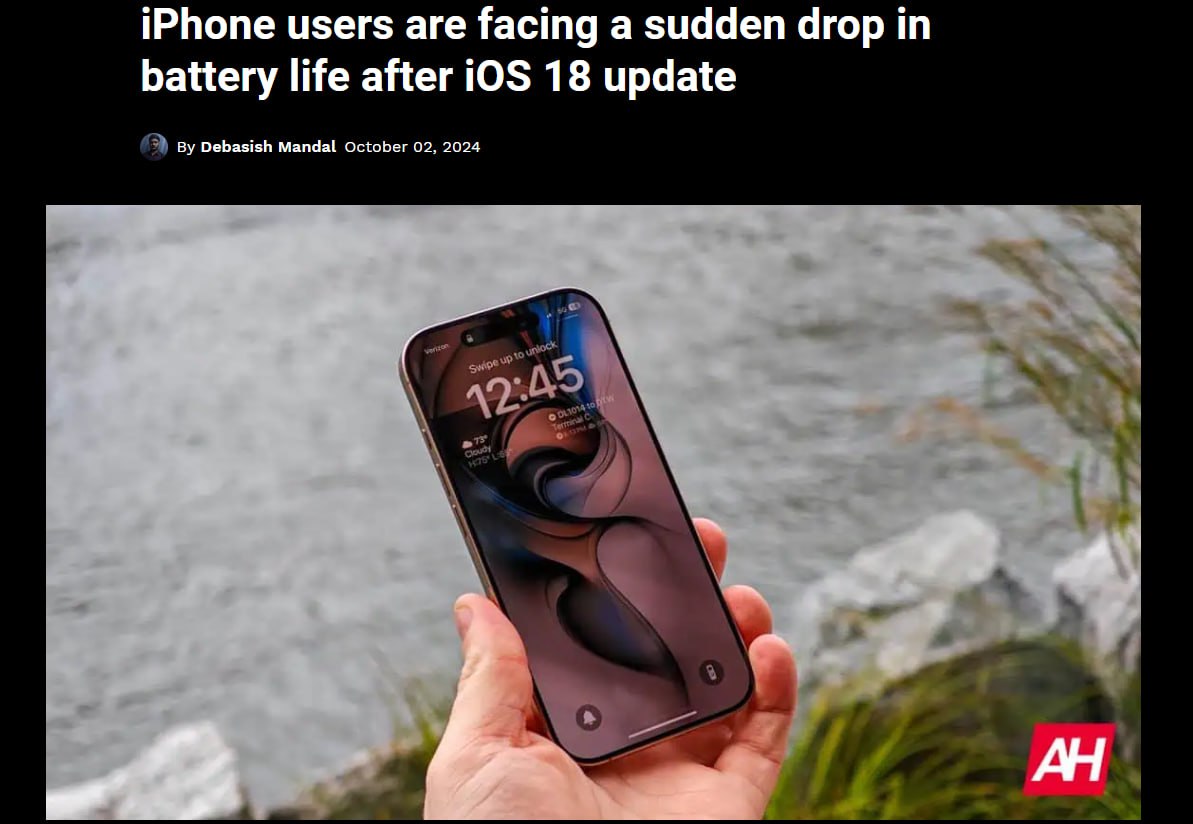 Опять 25: iOS 18 разряжает батарею iPhone за считанные часы.  Пользователи в интернете массово жалуются, что смартфон «умирает» даже в автономном режиме, а заветная зарядка тает на глазах.  Смартфоны разряжаются вплоть до 30% всего за 4 часа. Даже если iPhone лежит без дела и не используется.  Apple отреагировала на жалобы и пока советует пользователям активировать режим низкого энергопотребления.