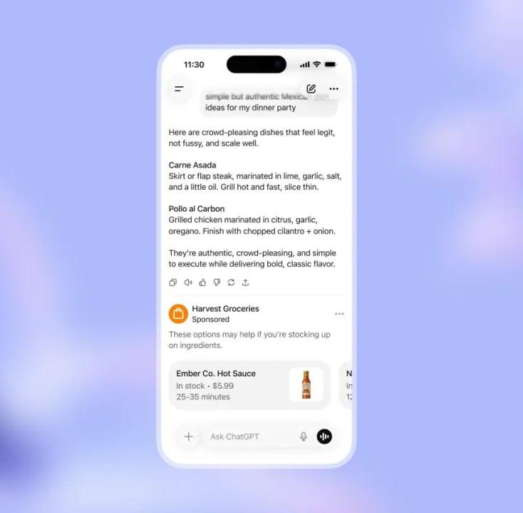 OpenAI официально объявила что скоро начнёт тестировать рекламу Компания уверяет что она никак не повлияет на ответы чат бота Реклама будет видна у людей на бесплатной версии ChatGPT а также в новой подписке ChatGPT Go которая станет самой дешёвой Теперь линейка подписок будет выглядеть так ChatGPT Go 8 в месяц ChatGPT Plus 20 в месяц ChatGPT Pro 200 в месяц В версиях Plus и Pro рекламы не будет а Go предоставит в 10 раз больше сообщений и файлов чем в бесплатной версии чат бота