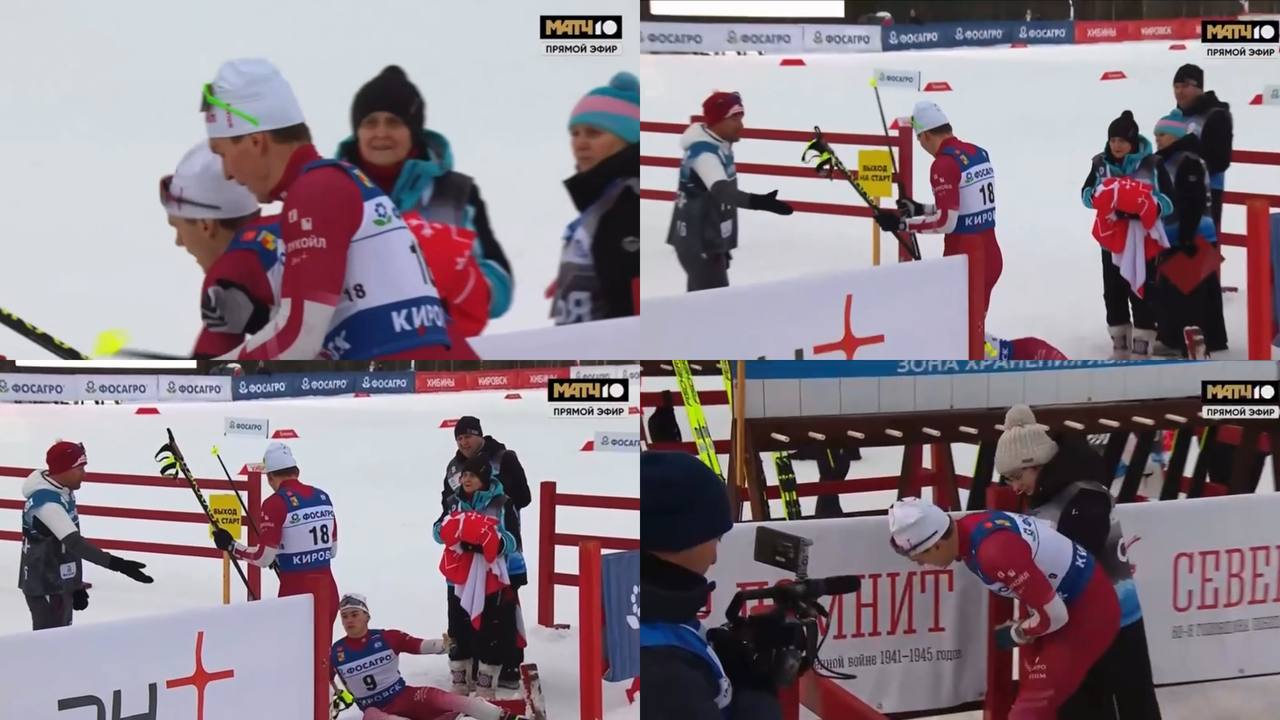 Скандал на Кубке России по лыжным гонкам Большунов напал на соперника после финиша На последнем повороте он уперся лыжей в Александра Бакурова и упал После финиша Большунов сильно толкнул соперника в спину Лыжников разняли но Бакуров после стычки хромал и держался за ногу Подписывайтесь на РИА Новости Спорт в MAX
