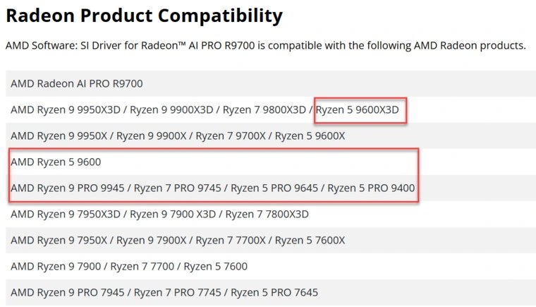 Процессору Ryzen 5 9600X3D быть! Компания AMD фактически подтвердила существование этой модели CPU, упомянув его в списке поддерживаемых устройств новым драйвером SI Driver for Radeon. По всей видимости Ryzen 5 9600X3D появится в течении 2025 года, как и несколько других процессоров Ryzen серии 9000 PRO. Что же касается цены, то она еще не объявлена. Но учитывая что Ryzen 5 7600X3D на старте стоил $299, то для Ryzen 5 9600X3D стоит ожидать примерно такую же цену. - давайте этот Ryzen 5 9600X3D сюда - заменю им мой бюджетный 7500F - перейду с Intel и соберу с этим CPU - у меня CPU мощнее Ryzen 5 9600X3D