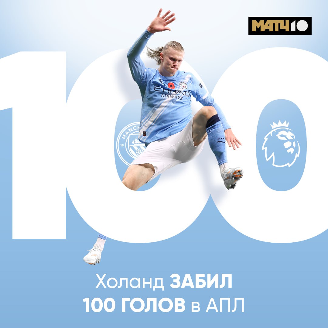 Есть первая сотня голов Холанда в АПЛ До этой цифры он добрался быстрее всех за 111 матчей Киборг робот норвежский бомбардиро викингиро Называй как хочешь Match TV