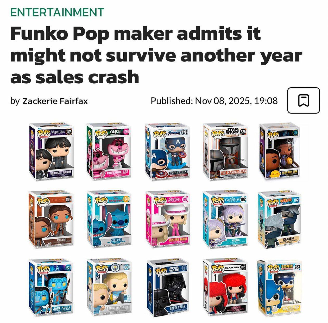Легендарных игрушек Funko Pop больше не будет Чистый убыток компании Funko достиг 1 млн прибыль упала на 14 а продажи на 20 Производитель признаёт что может не пережить следующий год Общий долг компании также растёт он составляет уже около 250 млн investingcorp