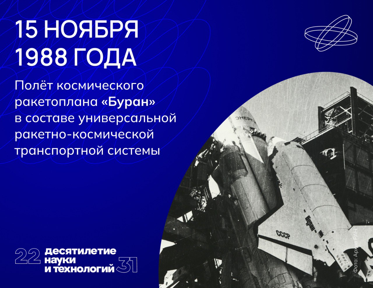 205 минут в автоматическом режиме  В разработке отечественного многоразового космического корабля участвовали сотни предприятий и тысячи советских учёных. Предполагалось, что его можно будет использовать для перевозки экипажей космических станций, грузов, а также для военных целей.  Космический корабль «Буран» был успешно запущен с космодрома Байконур с помощью ракеты-носителя «Энергия», одной из самых мощных в мире. Совершив два витка вокруг Земли, спустя 205 минут шаттл произвёл посадку на аэродроме «Юбилейный». Так он стал первым в истории орбитальным аппаратом, выполнившим приземление полностью в автоматическом режиме, под управлением бортового компьютера и наземных систем навигации.  Этот полёт для «Бурана» оказался единственным. Позднее проект был свернут, однако он навсегда изменил развитие всей научно-технической отрасли. Уникальные разработки, полученные при создании первого русского шаттла, сегодня активно используются в российской и зарубежной ракетно-космической технике.  Фото: Архив РАН  #ниднябезнауки #десятилетиенауки