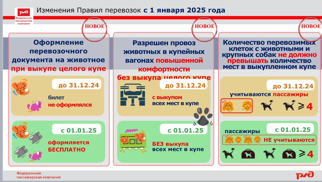 РЖД изменят правила перевозки животных в поездах дальнего следования с 2025 года.    Пресс-служба ФПК     / Москва