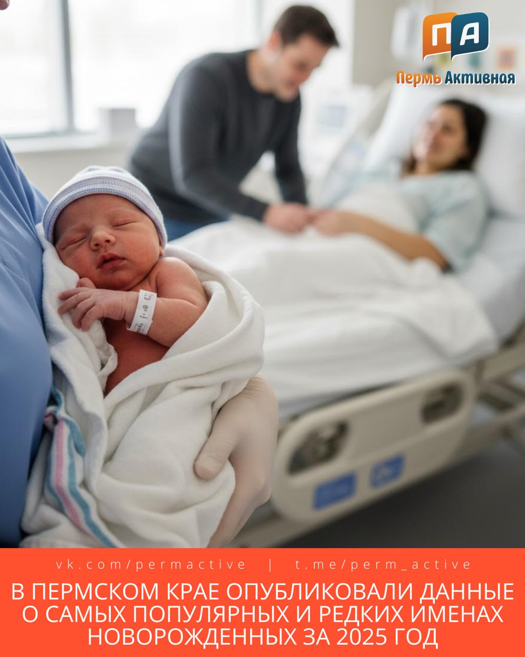 В Пермском крае опубликовали данные о самых популярных и редких именах новорожденных за 2025 год У мальчиков чаще всего выбирали имена Михаил Александр Артем Тимофей и Лев К редким мужским именам отнесли Мухаммад Мартин Фота Май и Арес Средний вес новорожденных мальчиков составил 3 414 граммов У девочек самым популярным именем стала София В числе часто выбираемых также Ева Анна Мария и Виктория Реже всего регистрировали имена Дилия Ильяна Мина Тэсс и Элиф Средний вес новорожденных девочек 3 286 граммов Средний возраст матерей достиг 29 9 года отцов 29 8 Первый ребенок появился у 40 женщин второй у 31 третий у 18 четвертый и последующий у 11 Средний возраст невест составил 32 5 года женихов 34 7 повторный брак зарегистрировали 38 пар Подпишитесь на нас в ТГ MAX ВК Прислать материал