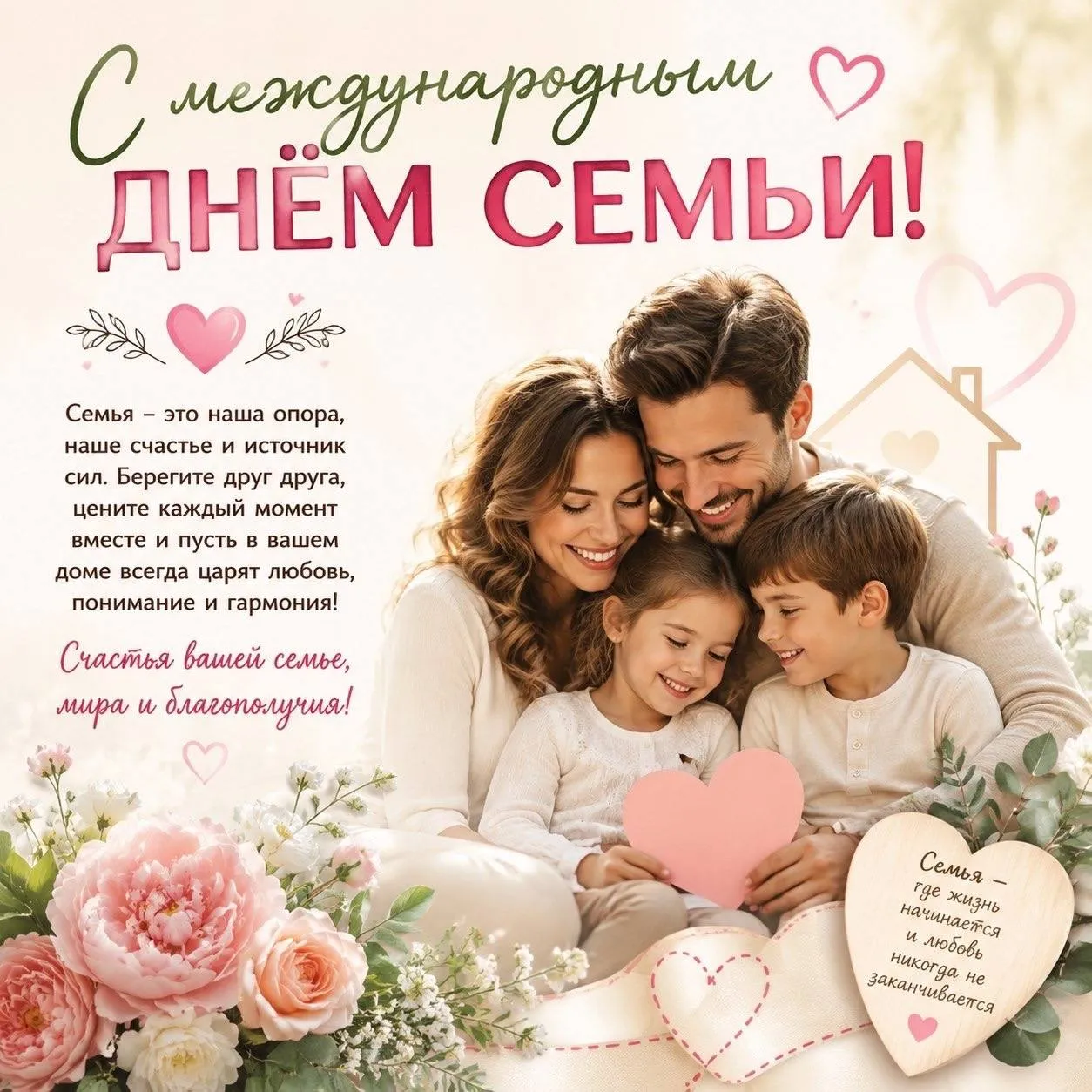 С Международным днём семьи   Семья это счастье это когда есть место где тебя всегда ждут Где можно выдохнуть после тяжёлого дня услышать родной голос и почувствовать что ты не один Семья это наша сила Именно здесь рождаются забота и уважение доверие и поддержка то самое чувство дома Семья это фундамент на котором держится каждый из нас Берегите своих близких Чаще звоните родителям обнимайте детей находите время для тех кто рядом Потому что никакие дела и заботы не заменят простого семейного счастья С праздником Пусть в каждом доме будут любовь спокойствие и взаимопонимание