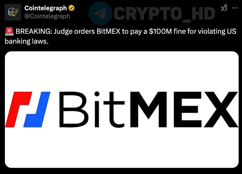 Биржу BitMEX обязали выплатить штраф в размере 100,000,000$ за нарушение банковского законодательства США – суд  Crypto Headlines