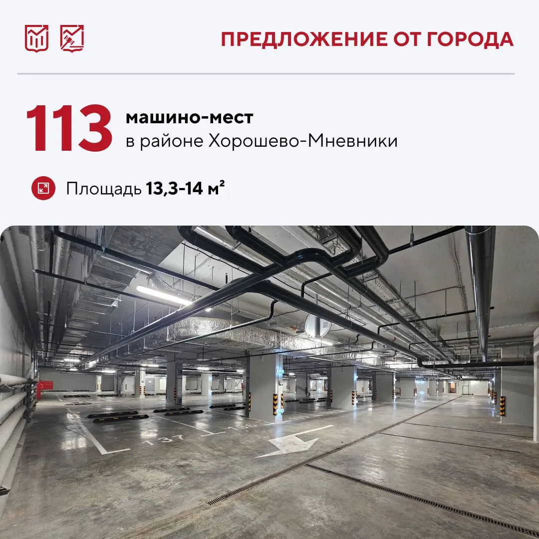 Жители столицы могут приобрести парковочные места напрямую у города На открытые аукционы выставлено 113 парковочных мест в районе Хорошево Мневники Наличие собственного машино места позволяет не тратить время на поиск парковки и обеспечивает безопасность личного транспорта Адреса ул Демьяна Бедного д 17 и д 22 Характеристики площадь от 13 3 до 14 м² подземный паркинг Начальные цены 2 45 2 53 млн Прием заявок на участие в торгах завершится в период с 20 мая по 10 июня а аукционы пройдут с 27 мая по 11 июня Теперь мы в МАКС Подписывайтесь чтобы ничего не пропустить предложение от города