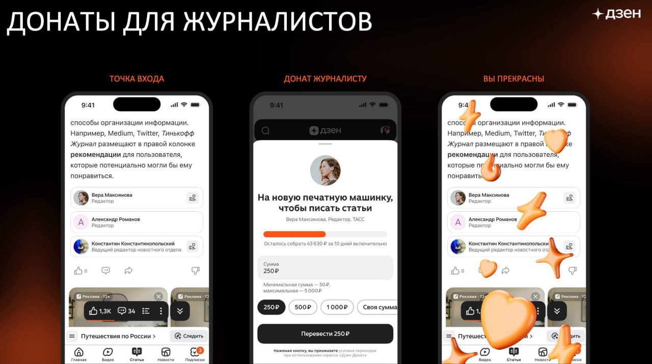 В Дзен появилась своя нейросетка теперь она будет создавать несколько вариантов заголовков одного материала под разные аудитории Алгоритм сам адаптирует формулировки Пока тестируют с медиапартнерами Параллельно запустили донаты для журналистов читатели смогут переводить авторам от 50 до 5000 рублей за материал Плюс теперь можно указывать кто именно написал статью Еще показали первый рейтинг медиахолдингов Лидер МИЦ Известия следом Rambler Co и МИА Россия сегодня Дзен все это время держал туз в рукаве Breaking Trends