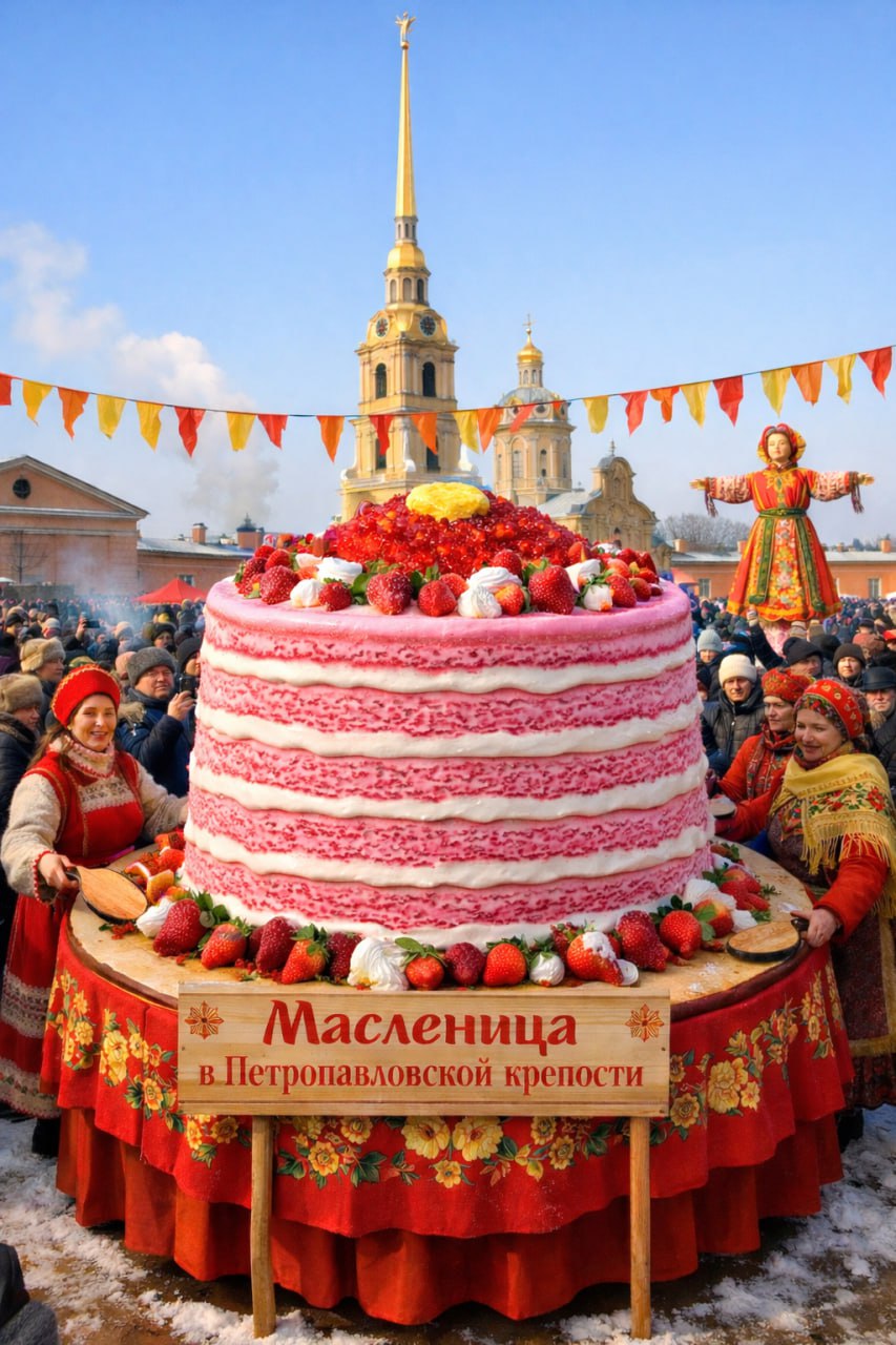 На фестивале Масленица в Петропавловской крепости 22 февраля приготовят розовый блинный пирог Гостей ждёт особая начинка и около 700 килограммов пирога или почти 5 тысяч порций Время проведения с 12 00 до 19 00 Вход свободный Подписаться Куда сходить в Петербурге