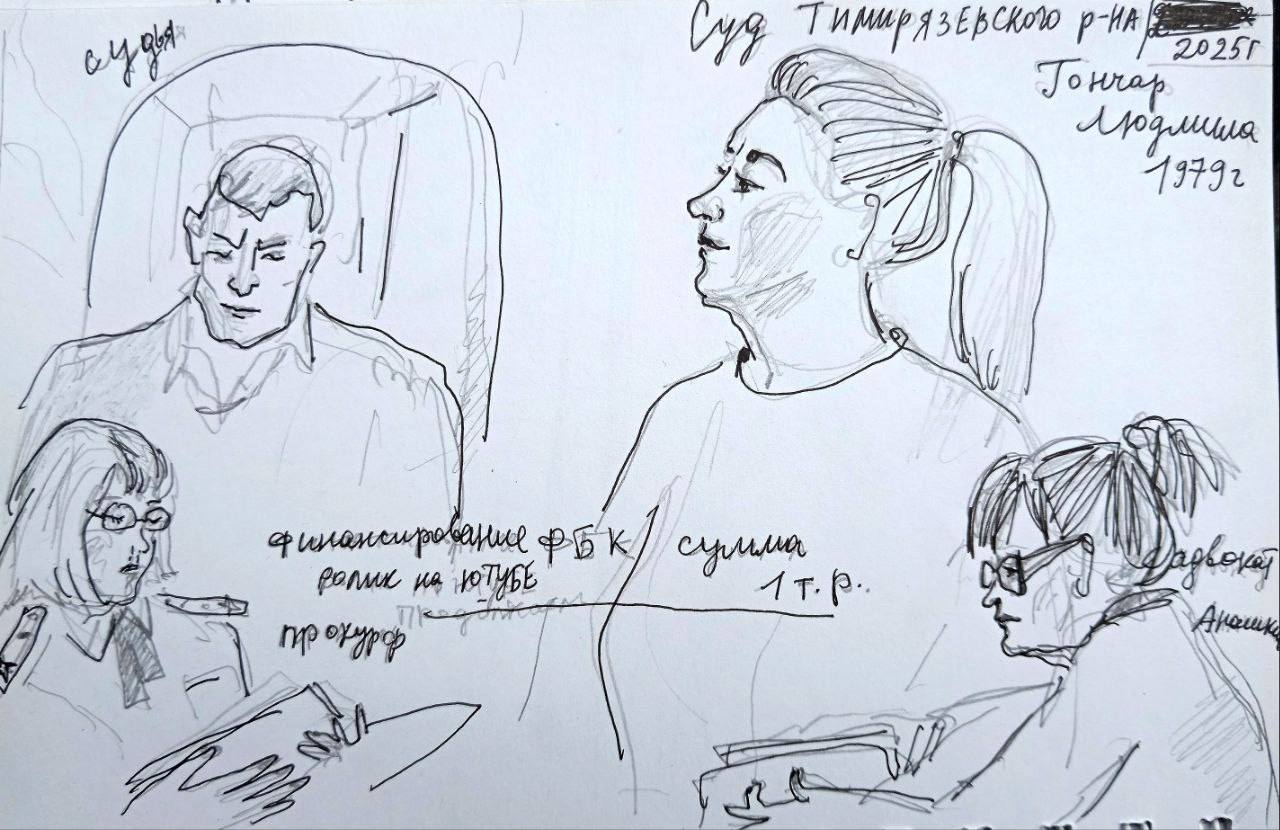 #артактивизм от Гали Самощенковой: дело Людмилы Гончар Судья Дмитрий Рысенков Тимирязевский суд Москвы приговорил украинку Людмилу Гончар к трем годам колонии за пожертвование ФБК уже после признания организации «экстремистской». Летом 2021 года женщина перевела ФБК 1000 рублей, на суде подтвердила это и говорила, что готова выплатить штраф. Прокуратура запрашивала для Гончар 4 года колонии.