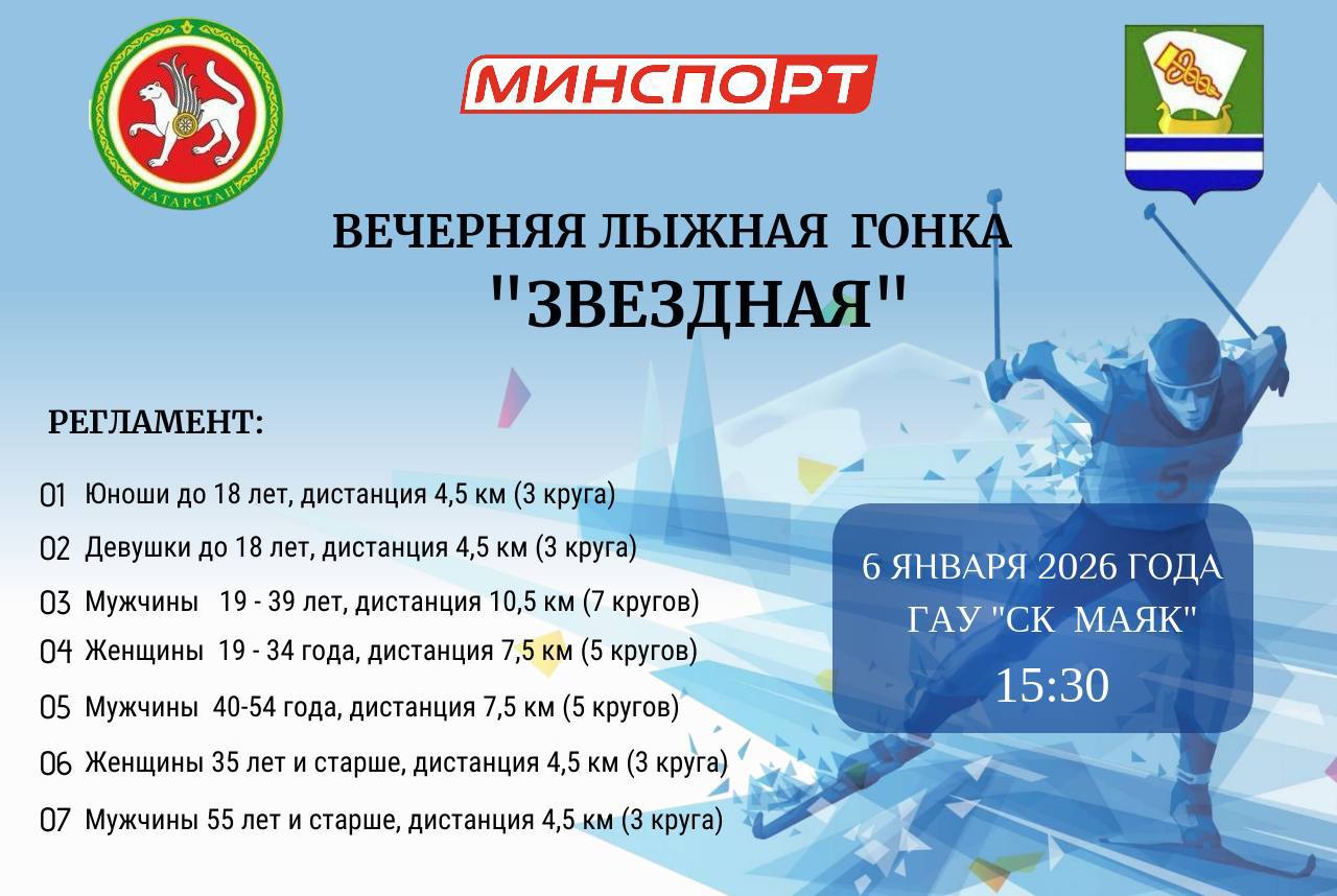 6 января на базе СК Маяк пройдёт вечерняя лыжная гонка Звездная Начало 15 30 СК Маяк Регистрация участников пройдет с 13 00 до 15 30 Подать заявку можно по ссылке   orgeo ru event 48960