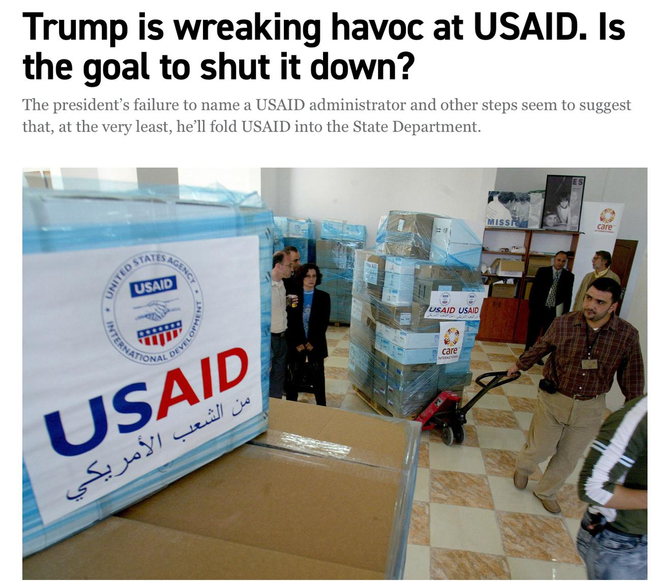 О как!   Трамп может вообще закрыть агентство USAID, которое выделяло многомиллиардные гранты Украине, а теперь вся эта помощь заморожена, извещает Politico. Агентство хотят включить в состав Госдепартамента, лишив его самостоятельного статуса.