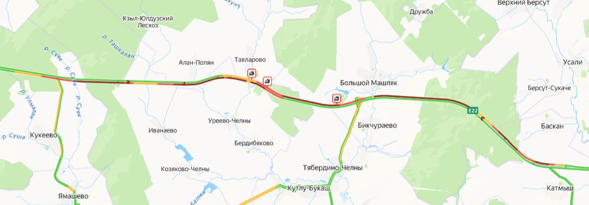 На трассе между Казанью и Набережными Челнами из за ДТП образовалась внушительная пробка М 7 на этом участке стоит в обе стороны Фото скриншот Яндекс Пробки inkazanischa теперь и в МАХ