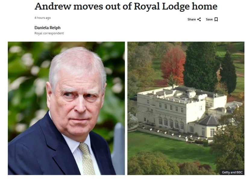 Брат британского короля Эндрю Маунтбеттен Виндзор уличенный в связях в Эпштейном и лишенный титулов съехал из своего дома в Виндзоре сообщает BBC The Sun отмечает что экс принц покинул поместье тайно под покровом ночи   Telegram MAX Читать эксклюзив