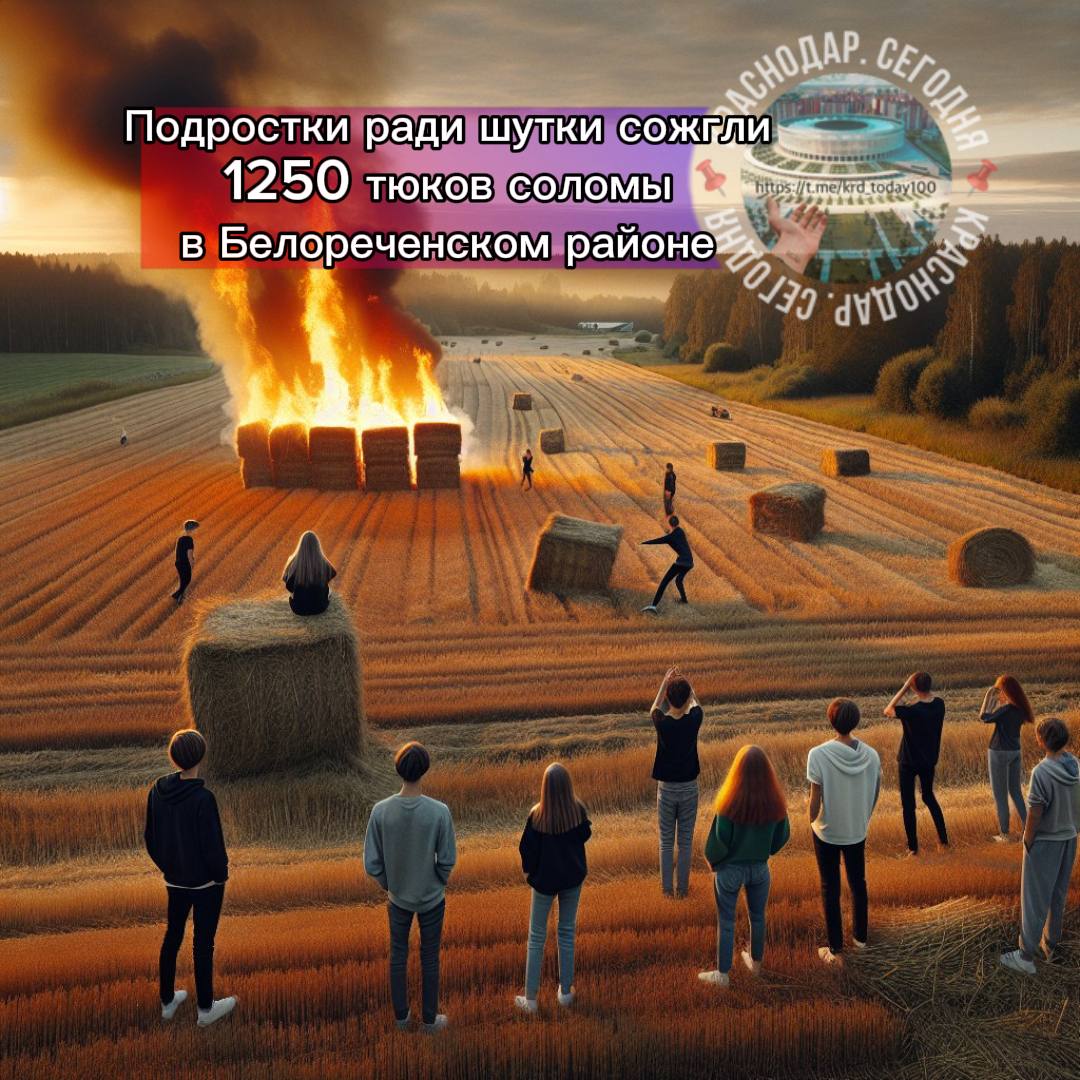 Подростки ради шутки сожгли 1250 тюков соломы в Белореченском районе Полицейские задержали поджигателей ими оказались молодые люди в возрасте от 14 до 17 лет Гуляя по п Садовому ребята заметили соломенные тюки и подожгли их Таким поведением трое нарушителей нанесли ущерб на 250 000 рублей Всего сгорело 1250 тюков соломы Возбуждено уголовное дело по ч 2 ст 167 УК РФ Умышленные уничтожение или повреждение имущества Юным хулиганам теперь грозит до 5 лет лишения свободы Есть интересная новость Присылайте нам  Краснодар Сегодня   канал в MAX ПРИСЛАТЬ НОВОСТЬ