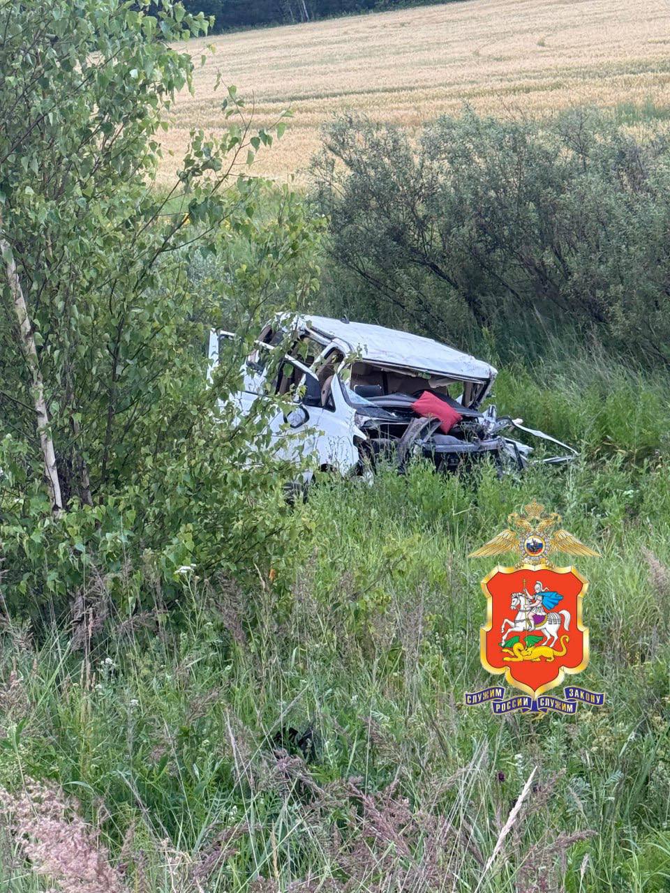 BMW врезался в микроавтобус с детьми возле подмосковного Зарайска. Водитель легковушки и 10-летний ребенок погибли. Госпитализированы 8 человек.