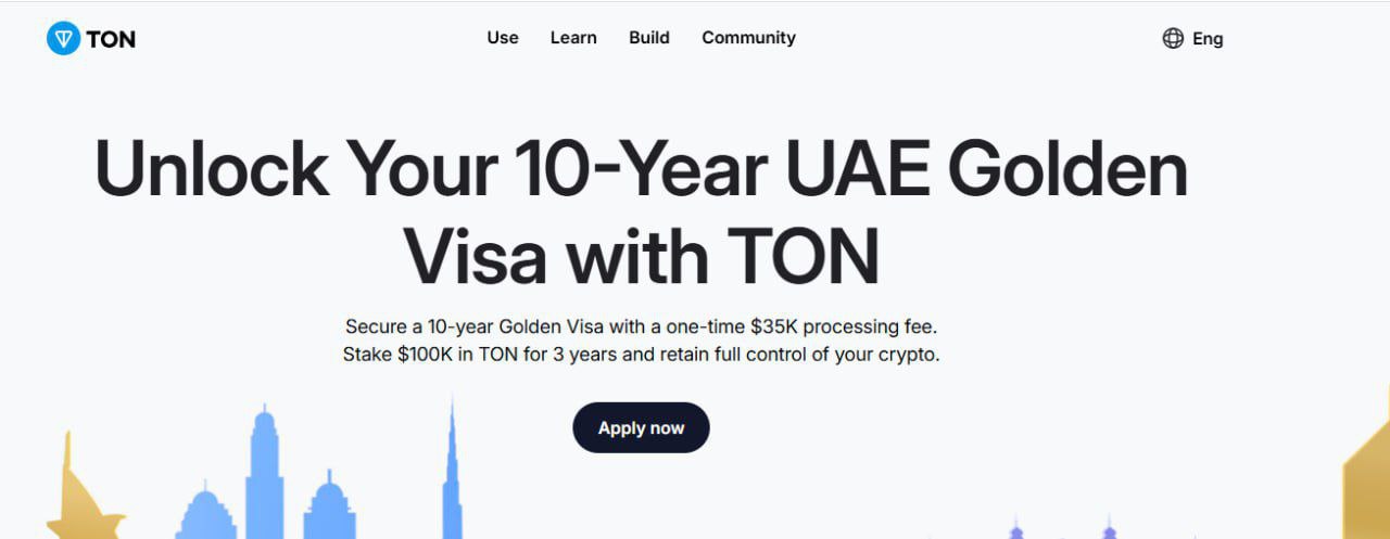 Toncoin заключил партнерство с ОАЭ и начинает предлагать 10-летнюю золотую визу для стейкеров TON