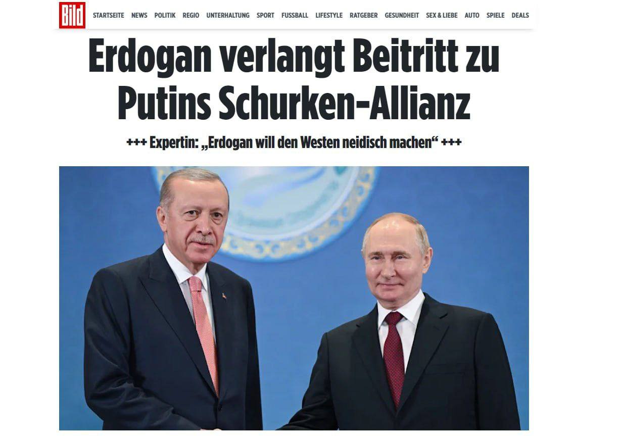 Турция хочет вступить в БРИКС, чтобы «вызвать зависть Запада», — Bild  По данным издания, президент Эрдоган уже подал заявку, и голосование может пройти в Казани.   «Для Турции альянс БРИКС является еще одним инструментом создания баланса между крупными державами, что уже давно является геополитической стратегией Анкары».
