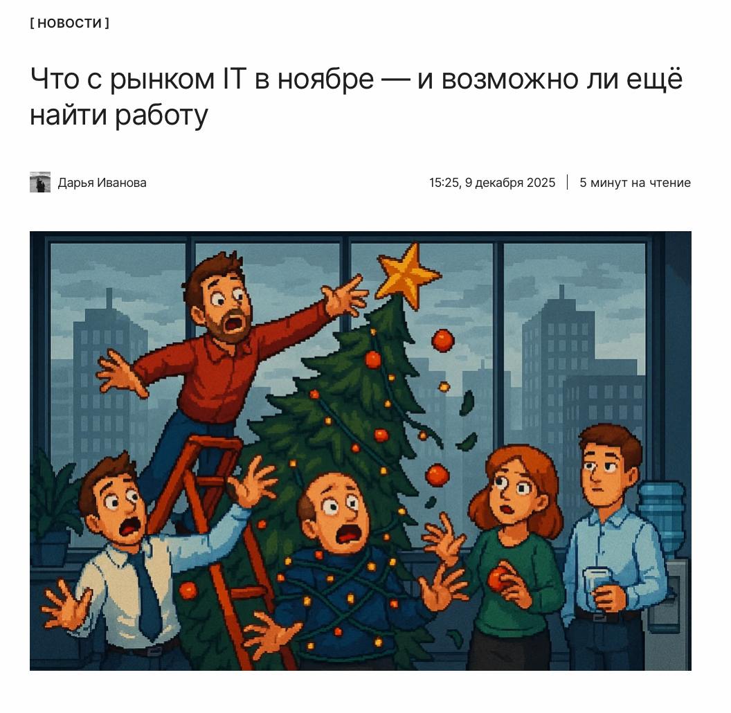 Новогоднее настроение подождет В ноябре рынок IT чуть оживился зарплаты подросли Но на этом хорошие новости закончились конкуренция растет вакансий меньше гибкий формат почти исчез Что происходит с занятостью где еще можно искать работу и как чувствует себя рынок под конец года в нашем обзоре   kod ru it job market november 2025