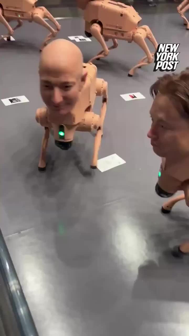 Робособаки с лицами миллиардеров привлекли внимание на Art Basel