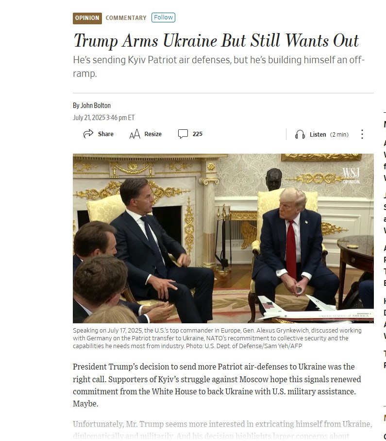 Несмотря на отправку на Украину комплексов Patriot, Трамп собирается дистанцироваться  от киевского режима и дипломатически, и в вопросах военной помощи, утверждает The Wall Street Journal