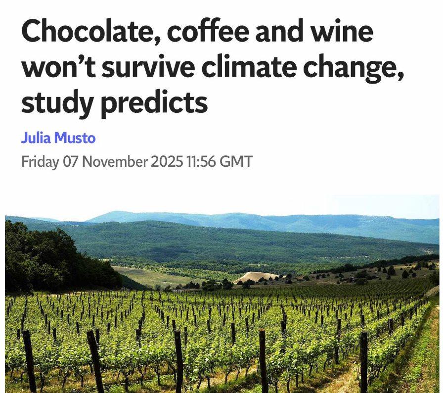 Шоколад кофе и вино станут роскошью в течение 10 лет Эти продукты не переживут изменения климата пишет Independent Необходимые условия для выращивания винограда какао и кофейных зерён не удалось сохранить в 12 из 18 регионов в Европе Южной Америке и Западной Африке investingcorp