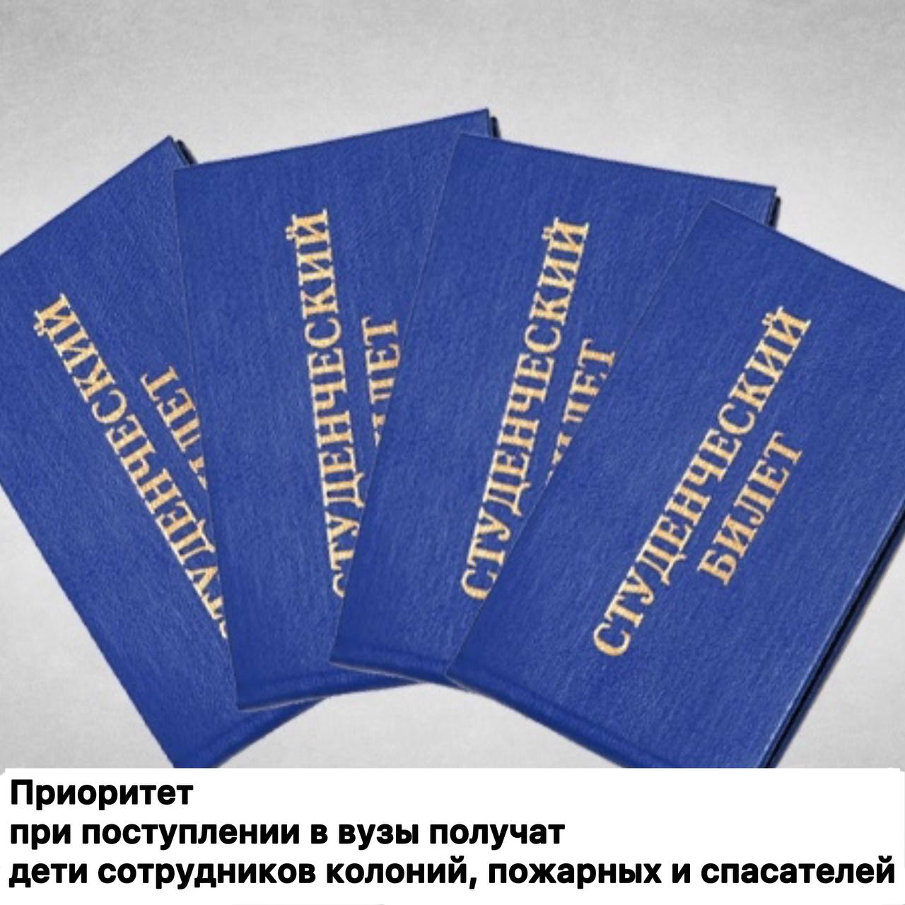 Сегодня вступил в силу федеральный закон, дающий право приоритетного поступления в профильные вузы детям сотрудников колоний, пожарных и спасателей.   Ранее льготы при поступлении в высшие учебные заведения системы МВД и Росгвардии имели только дети сотрудников указанных ведомств.  Закон распространяет данную меру поддержки на детей пожарных, работников уголовно-исполнительной системы и спасательных воинских формирований, в том числе уволенных по выслуге, состоянию здоровья или в связи с сокращением, со стажем не менее 20 лет.  Преимущество будет предоставляться только выпускникам, которые успешно сдадут вступительные экзамены.