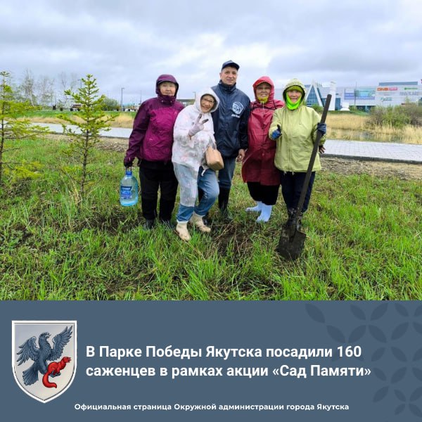 В Парке Победы Якутска посадили 160 саженцев в рамках акции «Сад Памяти» 30 мая в Парке Победы в Якутске провели акцию «Сад Памяти», которая проходит в республике шестой год. Акция носит статус международной; в рамках нее будут посажены 27 миллионов деревьев в память о каждом из 27 миллионов погибших в годы Великой Отечественной войны. В акции в Якутске приняли участие заместитель главы Якутска по вопросам городского хозяйства Владислав Слепцов, заместитель председателя правительства Якутии Ольга Балабкина, а также представители Министерства экологии Якутии, Якутлесохраны, дирекции парков, «Почты России», сотрудники, общественники и ветераны управы Гагаринского округа. В этот день в Парке Победы посажено 160 кустарников березы и сосны. Там уже приживаются более 12 тысяч саженцев, уход за которыми производится силами Управы Гагаринского округа. Специалисты обеспечивают полив, проводится скос травы, прополка и мульчирование земли. Постоянный уход за саженцами приводит к высокому проценту приживаемости. #СадПамяти #Победа80