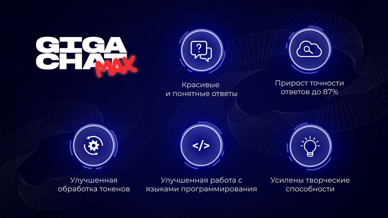 Новая модель GigaChat Max от Сбера  Сбер выложил новую модель GigaChat Max. У нее заявлены увеличенная база знаний и улучшенная логика. Еще добавили Vision.  Новый GigaChat эффективнее работает с текстом и пишет код. Дает более красивые и структурированные ответы, лучше решает  комплексные и творческие задачи. А по бенчмаркам уступает лишь Llama-3.1 и GPT4o.   Также GigaChat MAX хорошо показала себя при создании агентов. Ещё у них есть специальная Studio, позволяющая создавать агентов без специальных знаний.