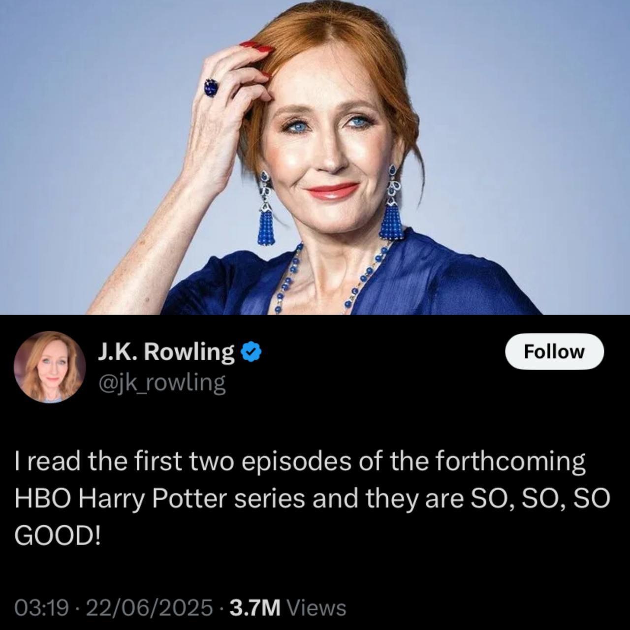 Джоан Роулинг в восторге от первых двух серий нового сериала HBO по «Гарри Поттеру» В соцсетях писательница отметила, что сценарии получились «невероятно хорошими». Напомним, Роулинг не только исполнительный продюсер проекта, но и активно участвует в работе со сценаристами. КК