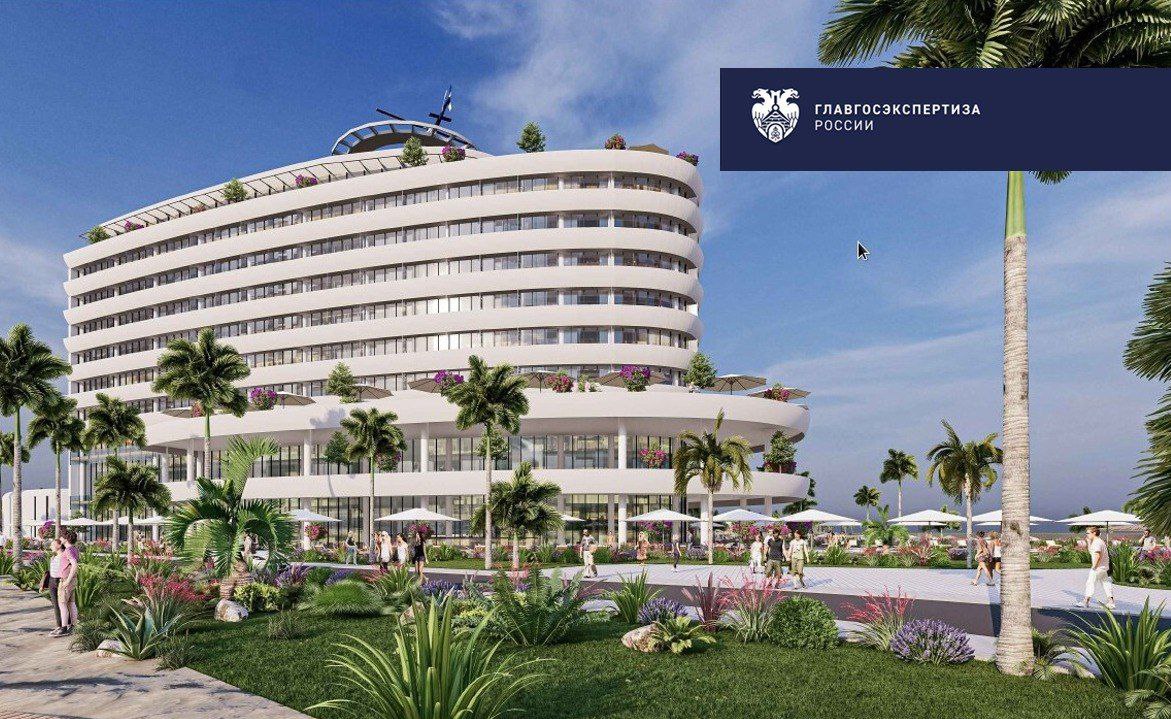 Главгосэкспертиза России одобрила проектно сметную документацию на строительство пятизвездочного отеля в Дербенте на 186 номеров Объект площадью более 24 тыс кв метров будет возведен на побережье Каспийского моря в районе Коса в рамках нацпроекта Туризм и гостеприимство Архитектурная концепция предусматривает здание переменной этажности разделенное на жилой блок и многофункциональную зону Их будет объединять общий этаж Инфраструктура комплекса будет включать спа комплекс с акватермальной зоной бассейны с элементами аквапарка прогулочные зоны и летние концертные площадки на территории площадью 4 гектара Проект полностью адаптирован для маломобильных граждан Гостиничный комплекс сможет ежегодно принимать до 67 тыс человек