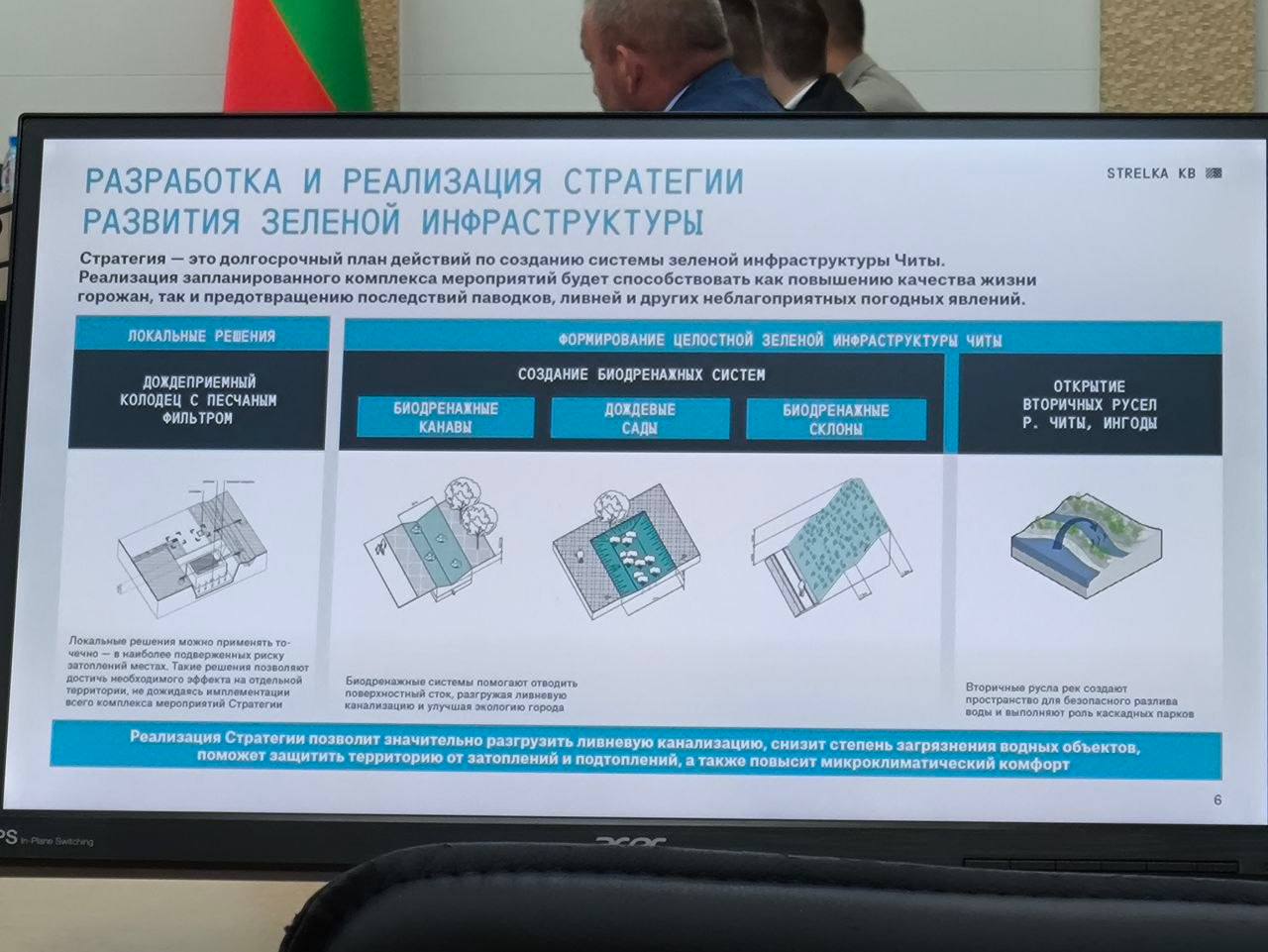 Чита должна работать как губка Губернатор Забайкальского края Александр Осипов провёл рабочее совещание с представителями администрации Читы и краевого Минстроя, на котором обсудили вопросы благоустройства краевой столицы. Один из ключевых пунктов повестки — проблема водоотведения. По словам главы региона, Чита должна функционировать как губка, и для этого нужно реализовать несколько решений: «Сейчас в июле и августе количество осадков в Забайкалье заметно увеличивается. Проблема в том, что Чита практически вся закатана в асфальт, который не позволяет воде уходить. Нам нужны водопроницаемые покрытия, локальные дождеприёмные колодцы, развитие зелёной инфраструктуры, которая бы впитывала излишки воды», — отметил Александр Осипов.