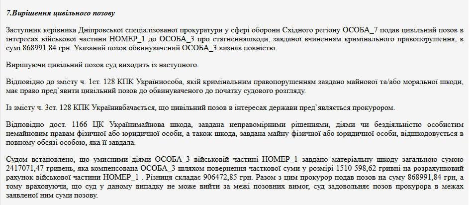 Украинскому военному по ошибке начислили 2,4 млн грн вместо 25 тысяч — он воспользовался моментом и ушёл в «самоволку», — реестр судебных решений В результате беглеца задержали. Отмечается, что солдат раскаялся, но вернул только 1,5 млн гривен — 900 тысяч уже успел потратить. Суд приговорил его к 7 годам лишения свободы с конфискацией имущества. Также ему запрещено занимать должности, связанные с выполнением организационно-распорядительных и административно-хозяйственных функций, сроком на 3 года. НАШИ РЕСУРСЫ: Telegram Tik-tok YouTube RUTUBE