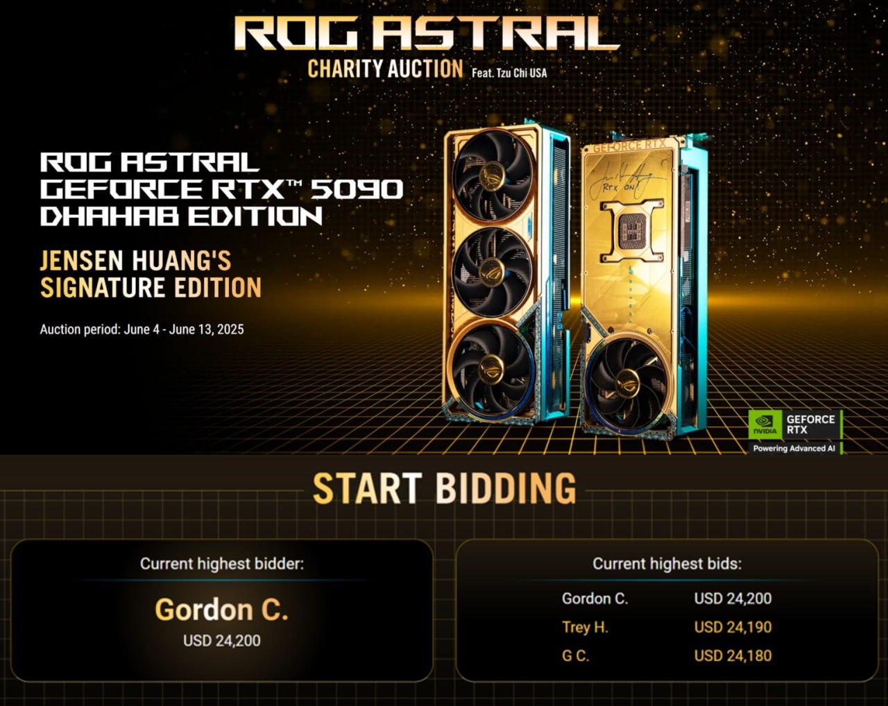 Редкую ASUS RTX 5090 Dhahab с подписью Дженсена Хуанга продали на аукционе за $24 200 2 млн рублей Всего выпущено 500 позолоченных экземпляров, а эту, с подписью, смогли продать в 12 с лишним раз выше рекомендованной розничной цены для 5090. Мой Компьютер