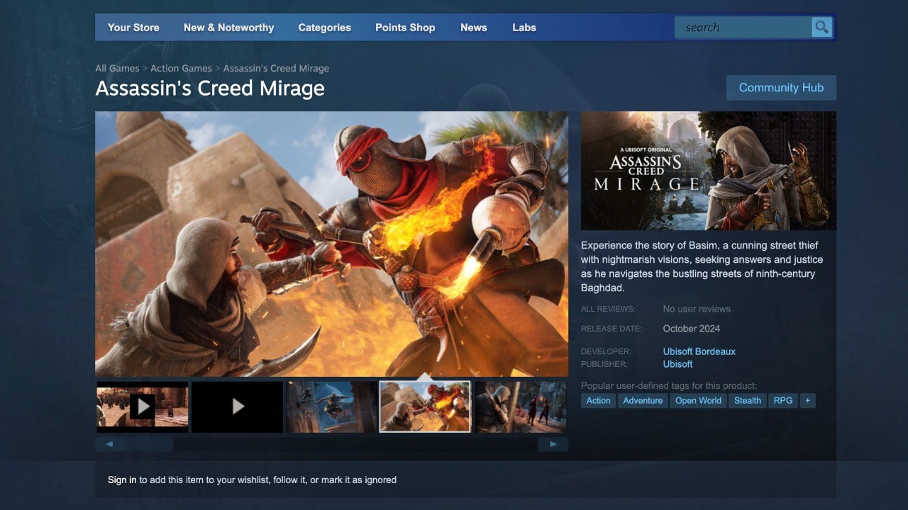 Assassin s Creed Mirage выйдет в Steam до конца этого месяца  Игру уже можно добавить в свой список желаемого, но предзаказы пока не открыты. На странице в Steam указано, что Assassin s Creed Mirage будет защищена системой Denuvo, а также потребует учётную запись Ubisoft Connect.  Читайте подробнее на Kupikod Media