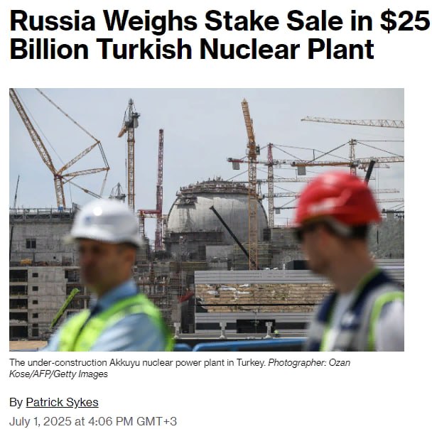 Росатом ведет переговоры о продаже 49% акций АЭС Аккую стоимостью $25 млрд, которую она строит в Турции — Bloomberg  Читать далее