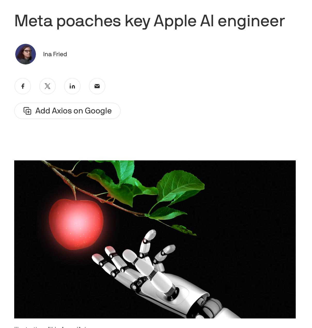 Кажется Meta снова переманила к себе ключевого сотрудника на этот раз из Apple Ке Янг ранее возглавлял команду по ИИ в Apple где проработал с 2019 года Он играл ключевую роль в превращении Siri в конкурентоспособного виртуального помощника Сейчас стало известно что Янг присоединился к Meta Platforms Inc Чем именно он будет заниматься в Meta не сообщается Для Apple же это означает потерю ещё одного ценного сотрудника в гонке технологий ИИ