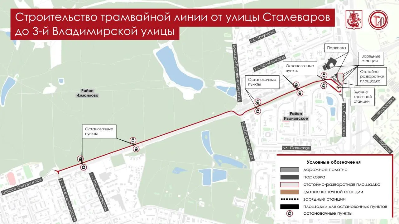 Новый трамвайный маршрут от МКАД к центру появится в Москве анонсировал Сергей Собянин Специалисты уже приступили к строительству новой линии протяженностью порядка 4 км из района Ивановское вдоль шоссе Энтузиастов до ул 3 я Владимирская Пассажиры смогут пользоваться первым беспересадочным трамвайным маршрутом от МКАД до центра города который будет начинаться на ул Сталеваров и пройдет до Курского вокзала и Садового кольца Еще один новый маршрут свяжет Ивановское со станцией метро Семеновская Агентство Москва в Максе