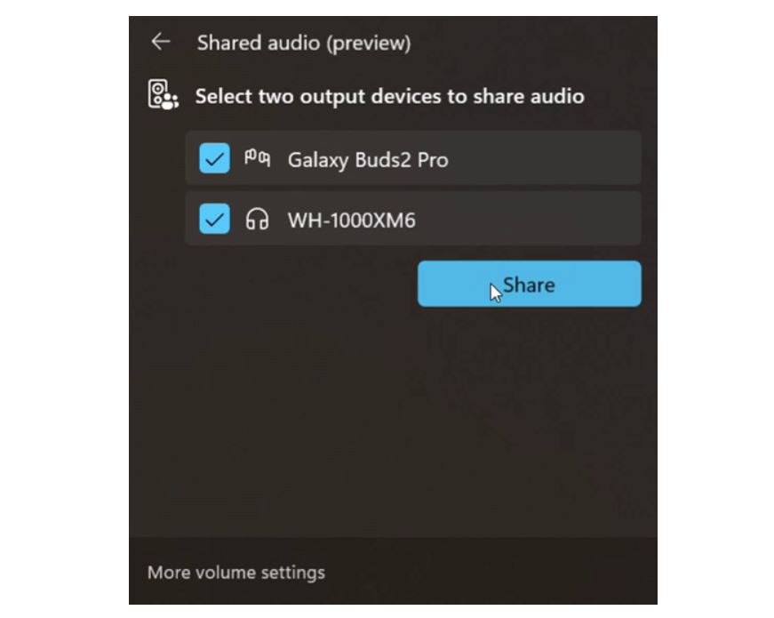 Windows 11 сможет транслировать звук на две пары наушников одновременно Microsoft тестирует фичу Общий звук Работает она на базе Bluetooth LE Audio в сборке KB5067115 и позволяет делиться звуком с двумя устройствами без задержек и проводов dnevteh