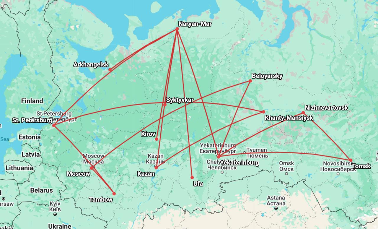 «РусЛайн» открыл продажу билетов на 2025 год  В рамках зимнего расписания с января по март планируют летать по 17 направлениям из 14 городов России: Архангельск, Белоярский, Екатеринбург, Казань, Киров, Москва, Нарьян-Мар, Нижневартовск, Санкт-Петербург, Сыктывкар, Тамбов, Томск, Уфа и Ханты-Мансийск.  С 7 января авиакомпания станет летать из Москвы в Белоярский  Югра .  Также теперь рейсы между Нарьян-Маром и Екатеринбургом, которые ранее выполнялись с технической остановкой в Сыктывкаре, станут беспосадочными.  Полёты по всем маршрутам выполняются на 50-кресельных самолётах Bombardier CRJ100/200.  Купить можно на официальном сайте авиакомпании и на агрегаторах. Полный список направлений здесь.