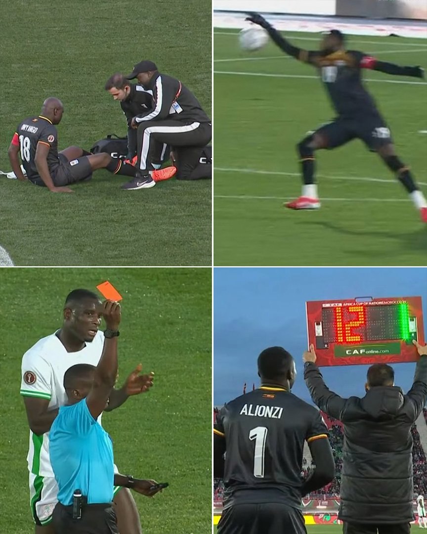 Вратарский коллапс Уганды в матче с Нигерией команда использовала трёх голкиперов и вылетела с турнира Первый кипер получил травму его сменщик прямую красную за игру рукой вне штрафной а третий пропустил два гола за 5 минут оформив итоговое поражение 1 3