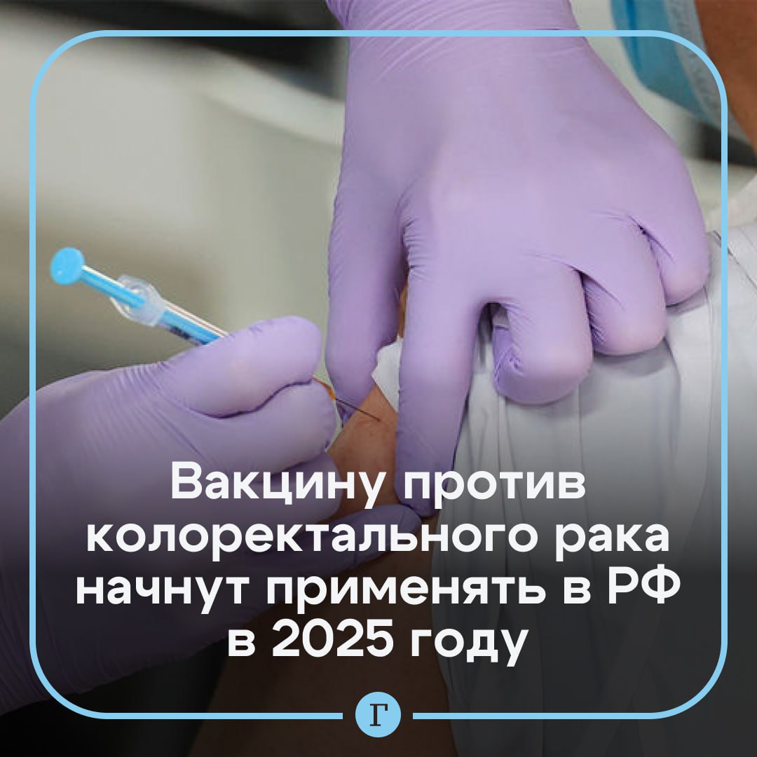 Вакцину против колоректального рака начнут применять в РФ в 2025 году.  О планах заявила руководитель Федерального медико-биологического агентства Вероника Скворцова:    «Вот сейчас у нас полностью завершены исследования по колоректальному раку, это карцинома кишечника, и мы готовы уже в 2025 году начать применять в практике эту вакцину».  На данный момент агентство продолжает исследования по препаратам против глиобластом и меланом — злокачественных опухолей мозга и рака кожи.  Подписывайтесь на «Газету.Ru»