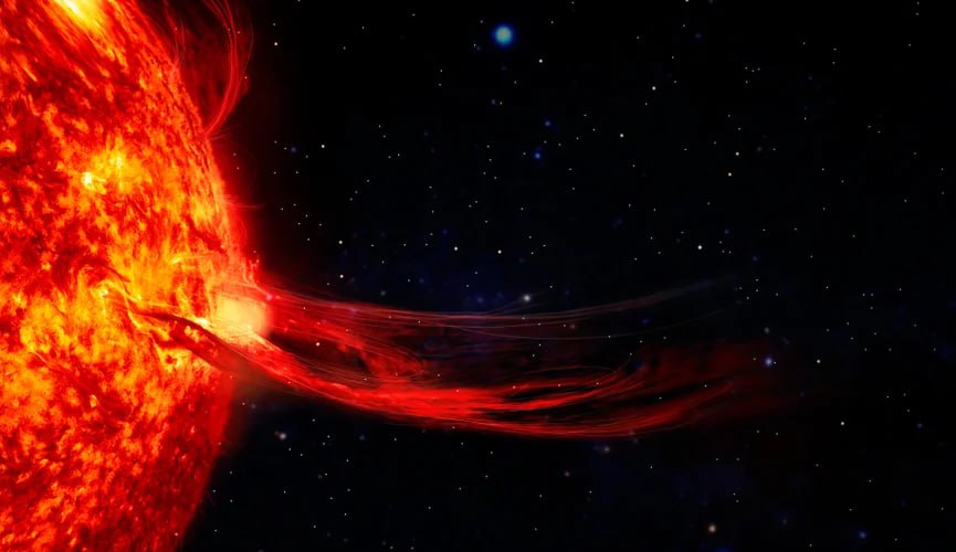 Царь протуберанец в 80 раз больше Земли оторвался от Солнца Формирование и выброс очень большого солнечного протуберанца заметно превосходящего средние размеры зарегистрировано в ночь на сегодня 20 ноября на северном полюсе Солнца Размер плазменного образования в момент отрыва от Солнца превысил миллион километров что в 80 раз больше диаметра Земли рассказали в Лаборатории солнечной астрономии ИКИ РАН Источник процессов на Солнце находится на обратной стороне и недоступен для наблюдения Фото Shutterstock FOTODOM Lia Koltyrina Подписаться VK ОК Дзен Дзен НОВОСТИ RUTUBE MAX MIR24 TV