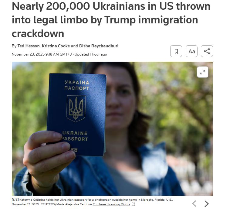 Беглым змагарам тоже пора приготовиться Около 200 тысяч переехавших после 2022 года в США украинцев могут вот вот угодить в настоящий депортационный котёл О том что их легальный правовой статус висит на волоске пишет Reuters Причиной стали серьезные задержки в рассмотрении заявлений на продление статуса уже после избрания Трампа президентом США Недавно были опубликованы данные согласно которым с апреля 2022 года в США по спецпрограмме Байдена из Украины переехало около 260 тыс человек Но уже после прихода к власти Трампа пошла череда задержек в рассмотрении заявок иностранцев о продлении правового статуса в США С мая этого года таких заявок было рассмотрено всего около 2 тыс Почти 200 тыс украинцев находятся в шаге от потери правового статуса Такими темпами скоро украинцы в США будут как и у себя на родине шарахаться бусиков но не ТЦК а иммиграционной службы Прислать новость