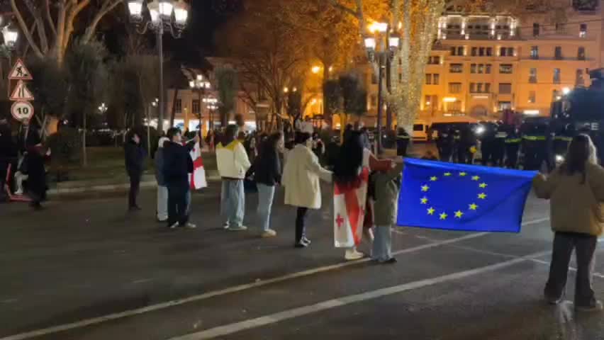 Спецназ и водометы на площади Свободы в Тбилиси перед выступлением Зурабишвили